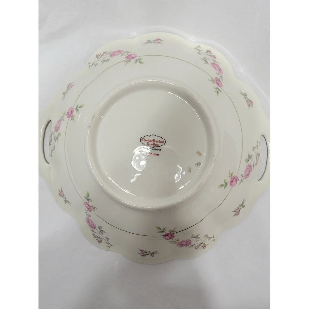 Theodore Haviland Delaware Porcelain Floral Gold Trim Serving Bowl with Handles